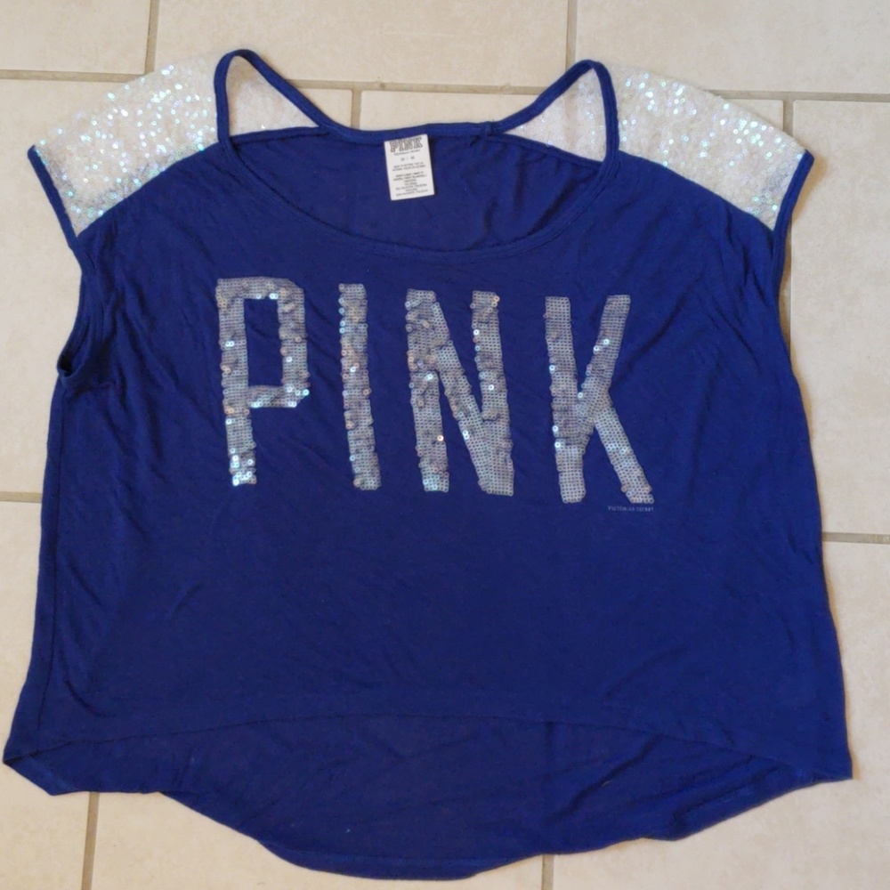 VS PINK blue sequined crop top very cute!